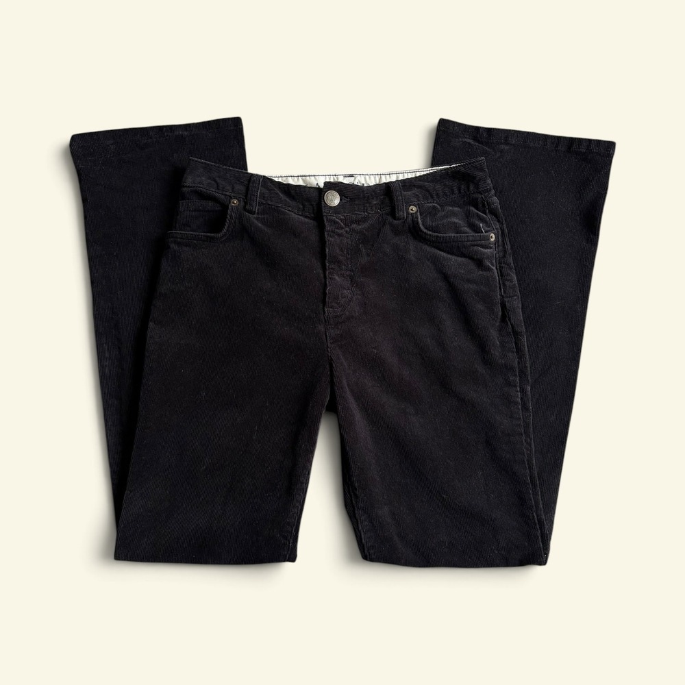 Lands End Corduroy Pants Women's 8 Black Bootcut Fine Wale Stretch Cords Casual